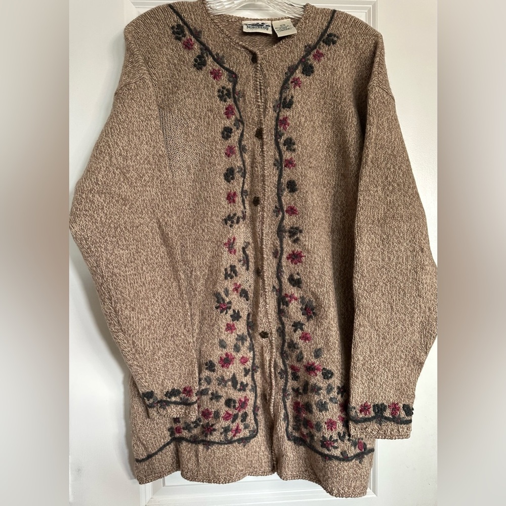 Vintage Northern Reflections Wool Blend Embroidered Cardigan Long Line